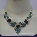 Malachite And Multi Gemstone 925 Sterling Silver Necklace Jewelry